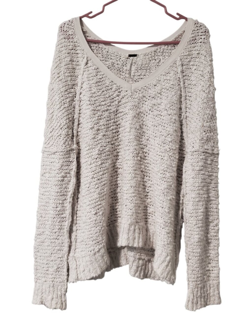 Free People Songbird Ivory Slouched Oversized Beach Boho Sweater - XS